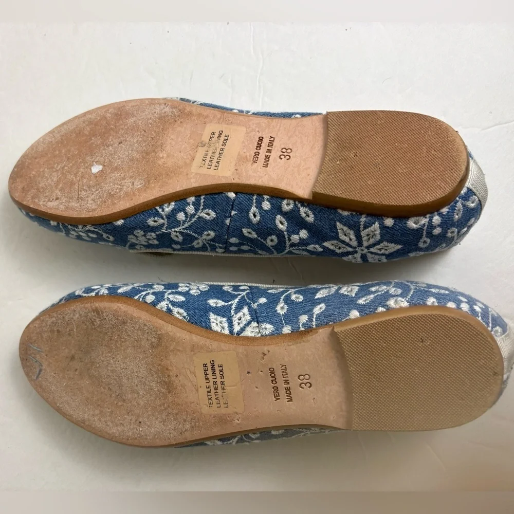 Sundance Women's Blue Embroidered Slip-On Flats leather